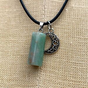 Handmade Jadeite Stone Amulet with Moon Charm
